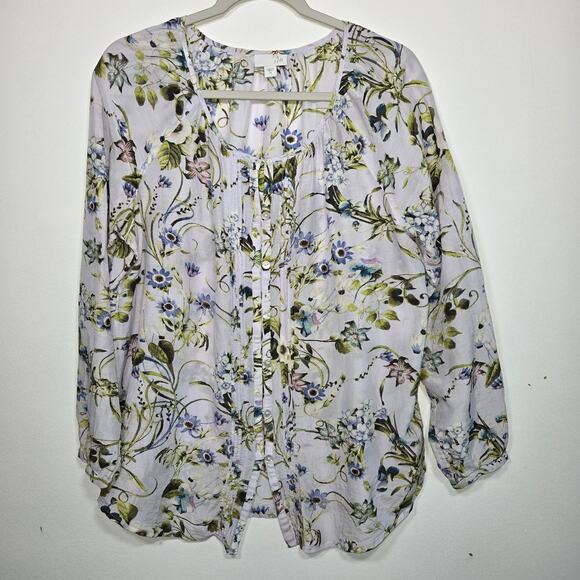 J. Jill Long Sleeve Floral Button Down Silk Blend Top. Size Medium. - Picture 1 of 7